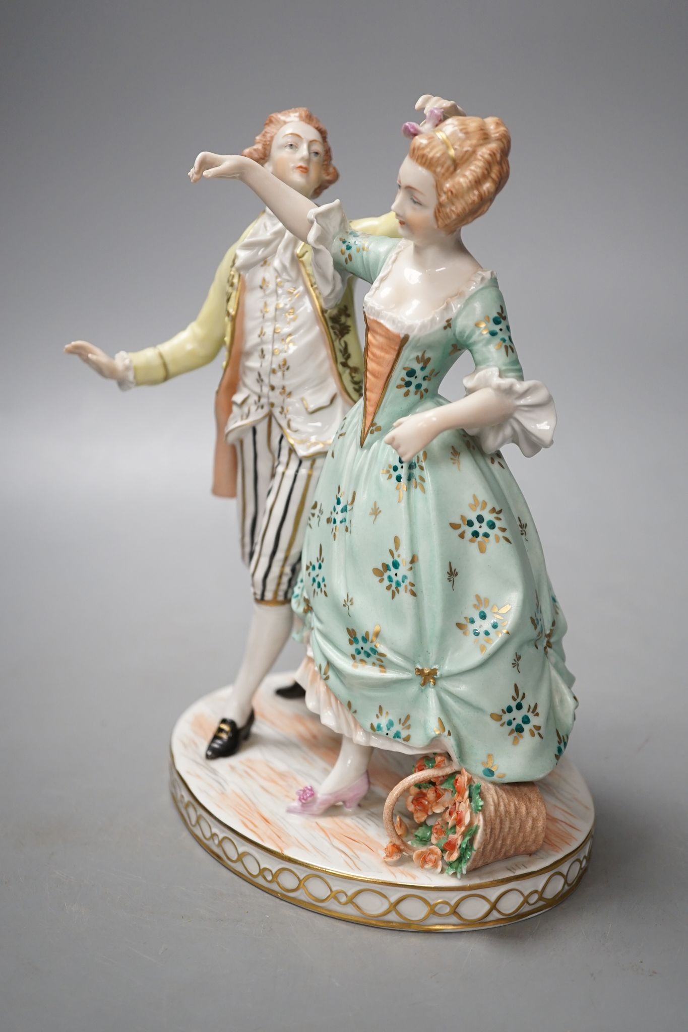 A Dresden porcelain group of a dancing couple 21cm